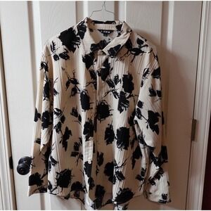 J.NNA Black Cream Floral Button Down Shirt Long Sleeve JT37533 Womens Medium‎